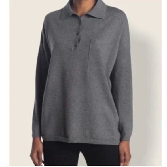 RDI Sweater Womens Medium Grey Collared Pullover Oversized Boyfriend‎ Knit - Picture 1 of 8
